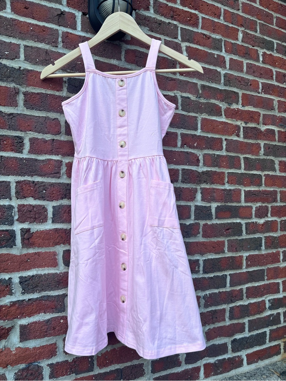 Girls Pink Button-Front Casual Sundress with Pockets Size 9/10 NWT